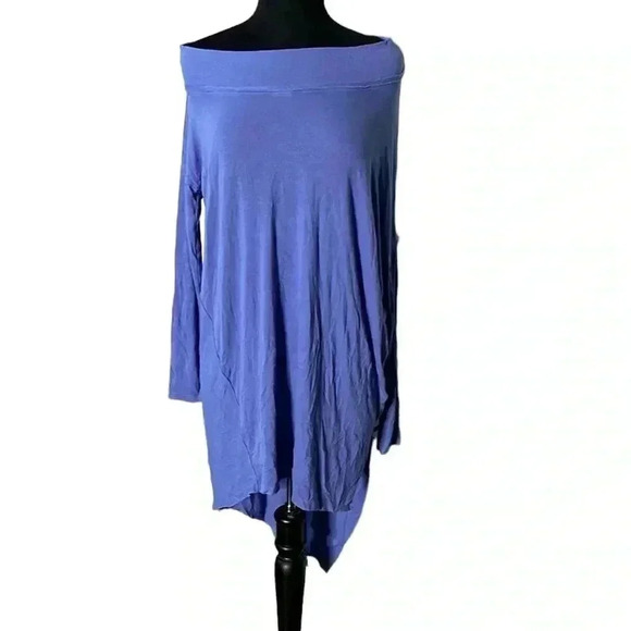 Free People We The Free Grapevine Periwinkle Off The Shoulder Hi Lo Tunic Size M - Picture 3 of 7